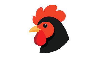 Rooster, head vector illustration, black chicken profile icon, isolated colorful poultry symbol, farm bird graphic emblem, organic agriculture farm logo © Sakill_Pro