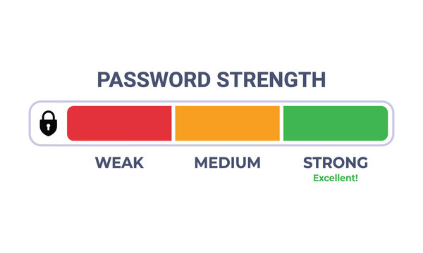 Password, strength, indicator, showing, weak, medium, and, strong, levels, for, cybersecurity, data, protection, internet, safety, account, privacy, digital, encryption, concept