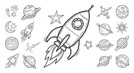 Space Exploration Hand Drawn Icon Set © maman