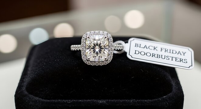 Elegant Diamond Engagement Ring Display for Black Friday Sale.