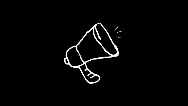 Hand drawn speakers or megaphone animation with white color , cartoon doodle style , alpha channel only 4k