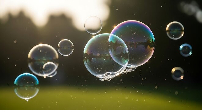Colorful Soap Bubbles Floating in Natural Light.