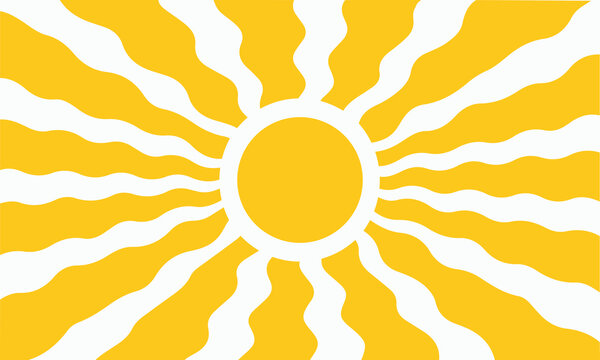 Stylized sun with radiating wavy lines, abstract yellow and white design, representing warmth and energy, modern graphic art for backgrounds and decoration.