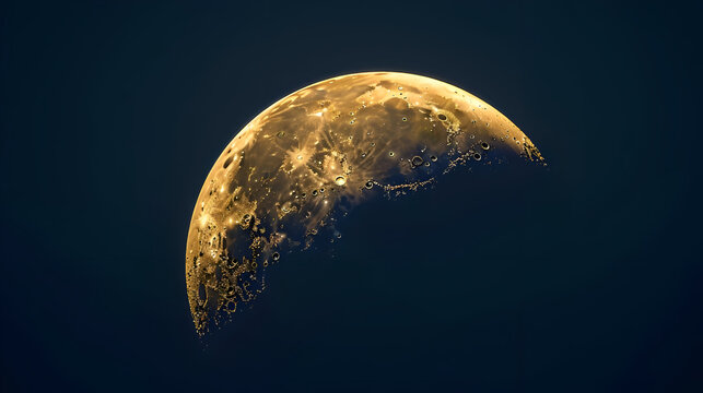Detailed half moon against dark sky with visible craters and texture