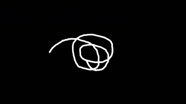 Animation Hand drawn  white line tangle chaotic with sketch style  on black background , alpha channel only 4k
