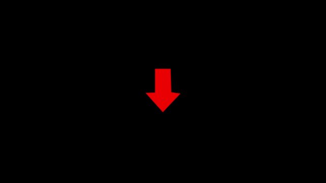 Animated white arrow on a transparent background. The arrow moves up, down Animated arrow pointing down on black background. Abstract glowing down arrow icon animation 