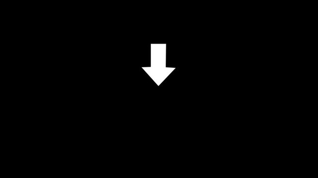 Animated white arrow on a transparent background. The arrow moves up, down Animated arrow pointing down on black background.Abstract glowing down arrow icon animation 