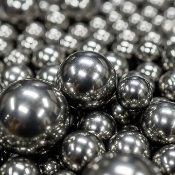 Collection of Reflective Silver Spheres with Light Reflections.