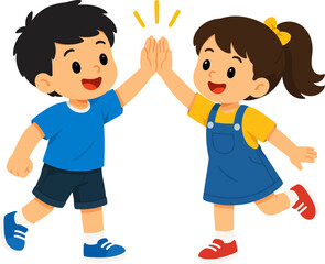 Fototapeta premium Happy Kids Giving High Five Flat Vector Illustration