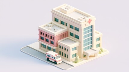 Obraz premium Pastel hospital building with red cross emblem
