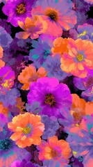 Obraz premium Vibrant floral mobile wallpaper with colorful, abstract flowers in bloom.