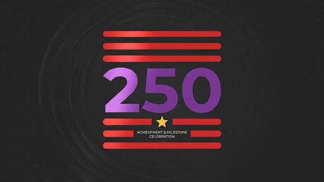 Anniversary milestone 250 graphic with stripes and star on dark background