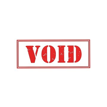 Official Void Stamp Sign with Red Text on White Background.