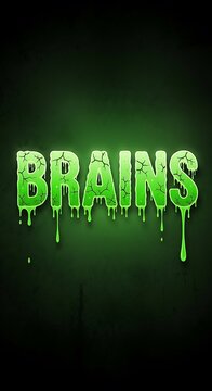 Green Brain Text with Dripping Effect on Dark Background.