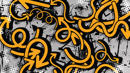 Obraz premium Abstract Graffiti Arrow Vector Pattern with Urban Streetwear Grunge Background