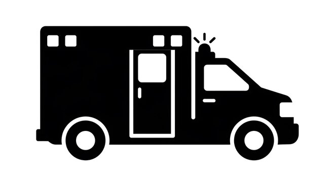 Black silhouette icon of an ambulance vehicle isolated on white background