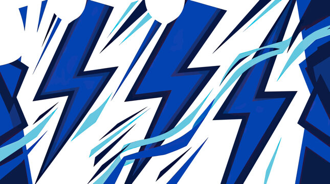Blue and white lightning bolt abstract textile pattern.