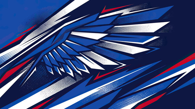 Blue and white wing aerodynamic racing graphics design.