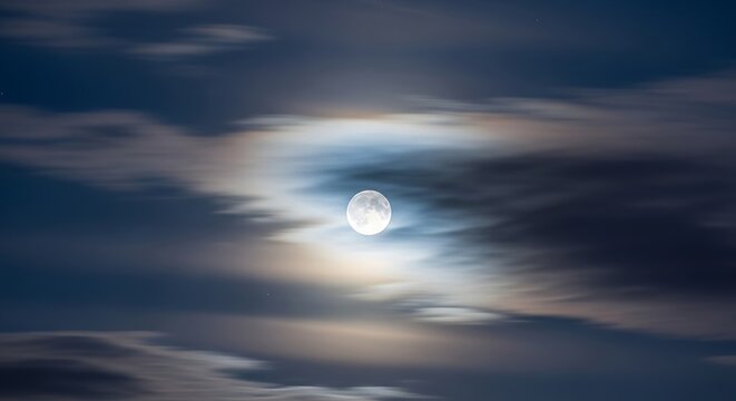 Full Moon Illuminates Night Sky with Cloud Cover.