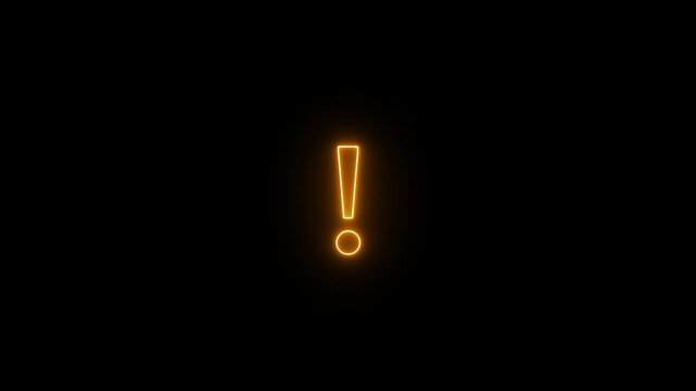 Glowing Orange Neon Exclamation Mark on Black Background, Warning Alert Symbol, Attention Notification Icon, Caution Sign, Minimal Futuristic Light Effect Design