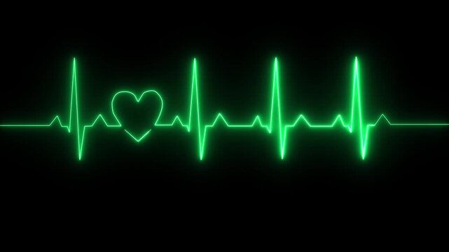 Neon heartbeat and monitor animation, red heart beat line animation on black background, ECG neon electrocardiogram pulse 4k video motion. Minimalist heartbeat line animation on white background,