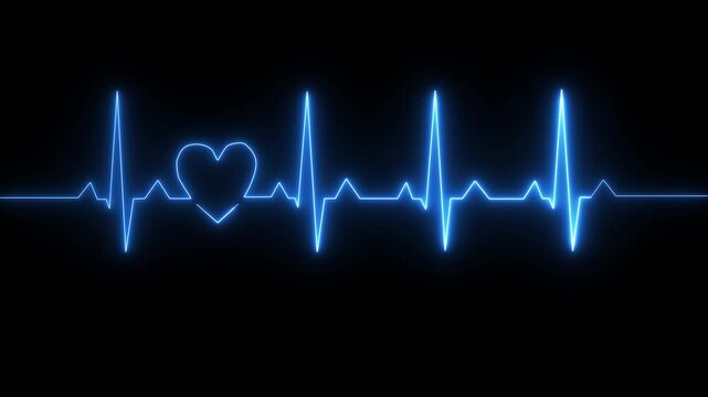 Neon heartbeat and monitor animation, red heart beat line animation on black background, ECG neon electrocardiogram pulse 4k video motion. Minimalist heartbeat line animation on white background,