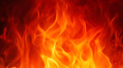 Fototapeta premium Vibrant red and orange fire flames flicker with sparks on a dark abstract background.