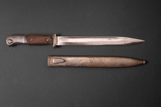 Vintage Military Bayonet with Metal Scabbard