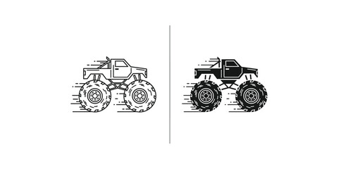Monster Truck Vector Icons Set in Outline and Solid Styles for Automotive Design © Designer Orchi