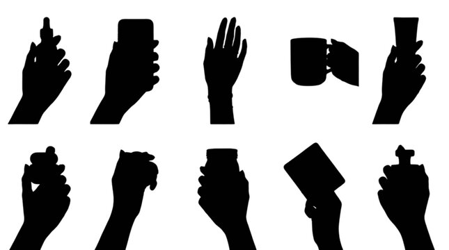 Set of diverse hand gestures with raised fists and signs for protest demonstration isolated on transparent background, Vector
