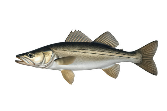Common snook fish swimming, displaying striped tropical saltwater game fish illustration with transparent background