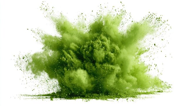 Green powder explosion isolated on white background