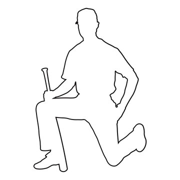 Line Drawing of a Male Baseball Player.