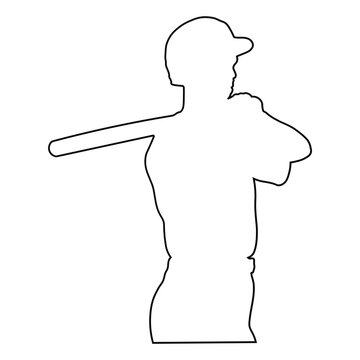 Line Drawing of a Male Baseball Player.