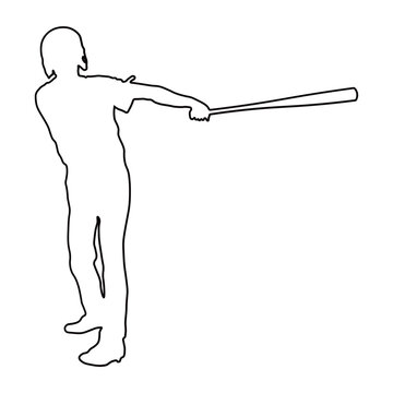 Line Drawing of a Male Baseball Player.