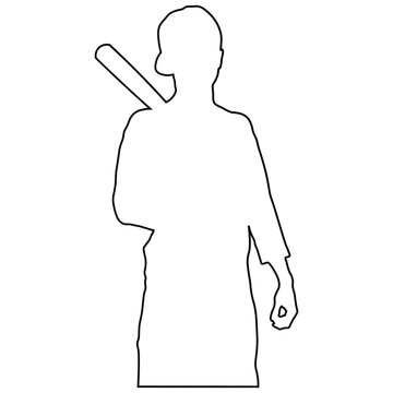 Line Drawing of a Male Baseball Player.