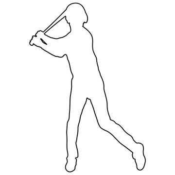 Line Drawing of a Male Baseball Player.