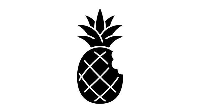 Vector illustration of black silhouette of a pineapple with a bite mark on a transparent background