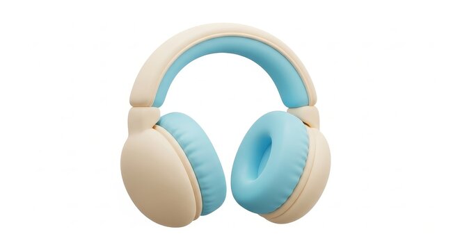 Music - Cute 3D Rendered Wireless Headphones in Pastel Blue and Beige with Soft Cushioned Ear Pads