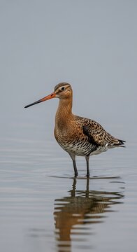 Elegant Shorebird Standing in Calm Water Scene.
