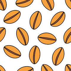 Fototapeta premium Coffee beans seamless pattern. Simple doodle style repeating ornament. Background with caffeine seeds for packaging or cafe.