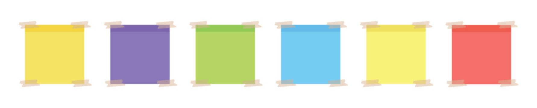 Set of blank sticky note with duct tape. Colorful sticky note with duct tape, Note paper with adhesive tape. Office reminder notes set. post it note paper, memo reminder. 	    