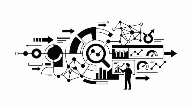 Abstract data analysis with charts graphs and network diagrams