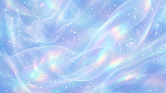 Soft pastel blue satin drape texture background designed. Simple blue background. Pastel blue background with rainbow highlights. Dynamic space background.