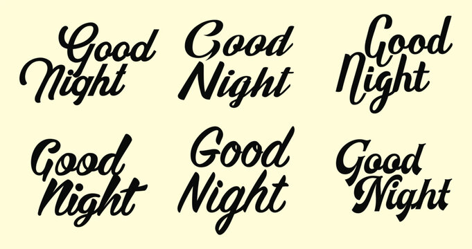 Good Night Text Vector Collection with Handwritten Script Typography