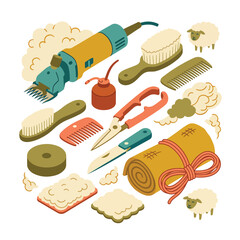 Sheep shearing tools and equipment illustration. © Fahma