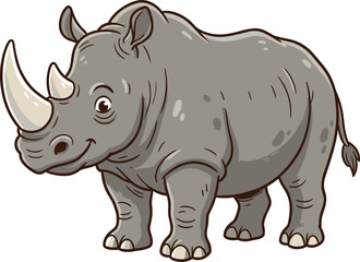 Fototapeta premium Cute cartoon rhinoceros character vector illustration standing with a friendly expression isolated on plain white background for kids education graphic design