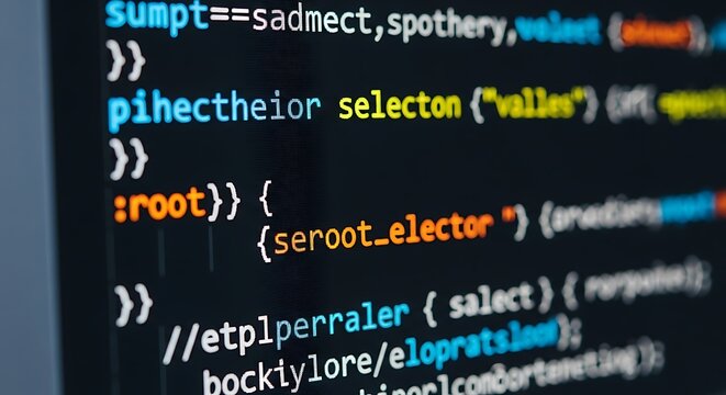 Close-up of colorful computer code with syntax highlighting.