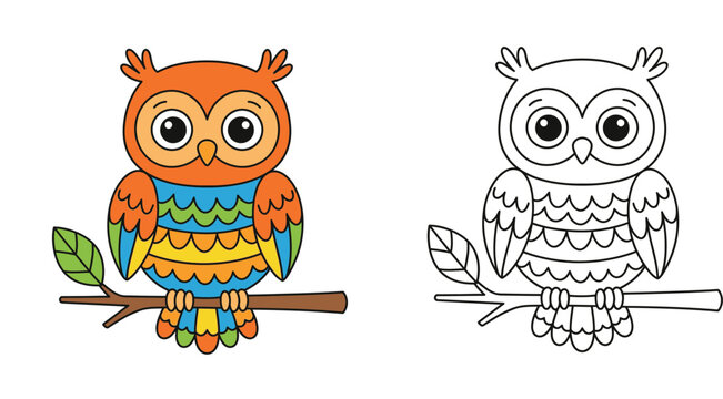 Cute owl illustration for children coloring book page vector