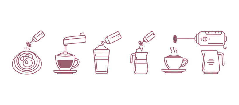 Flat vector instruction set for frothing milk and making specialty coffee beverages at home.